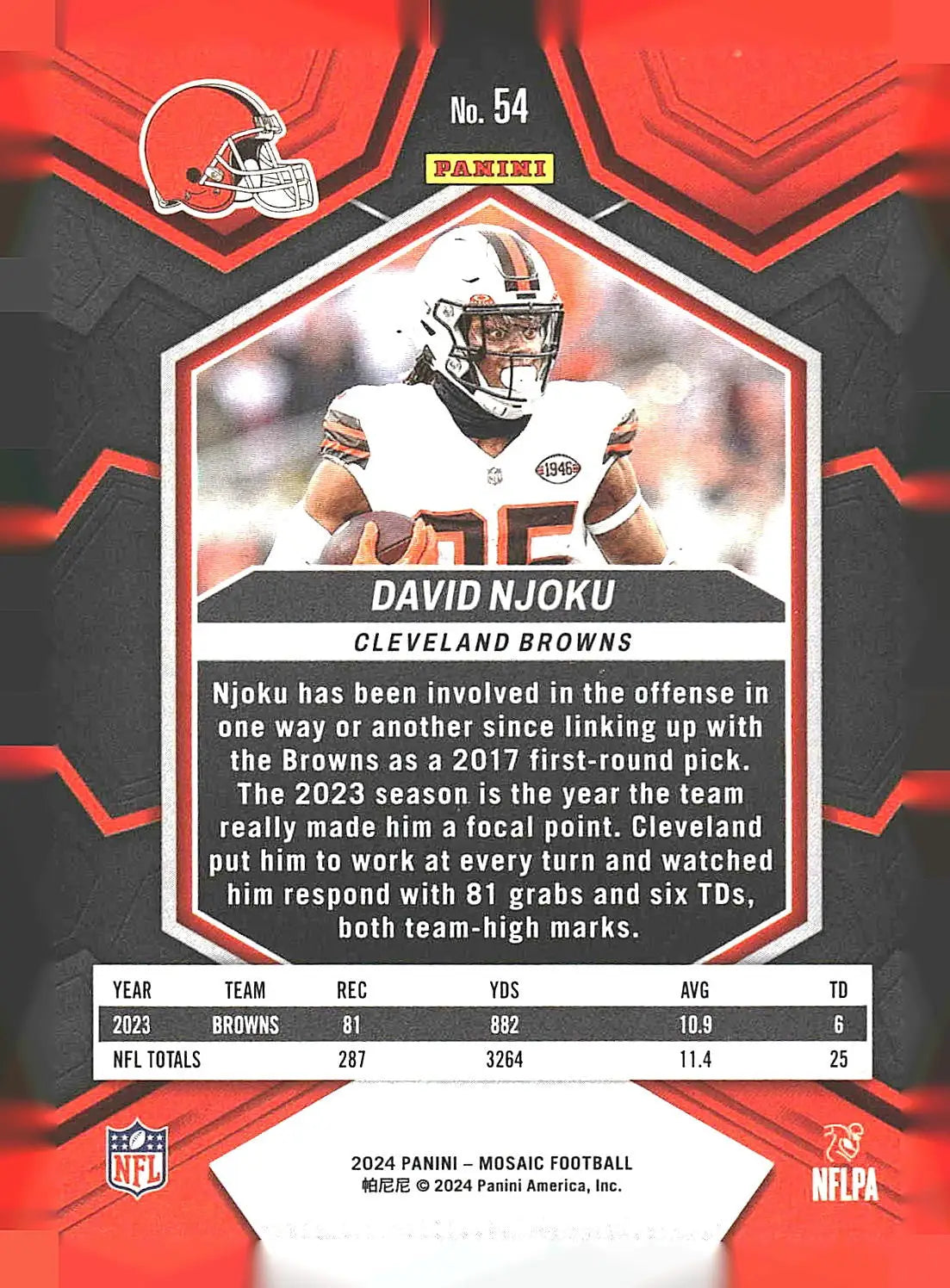 2024 Panini Mosaic #54 David Njoku - Football Card Single