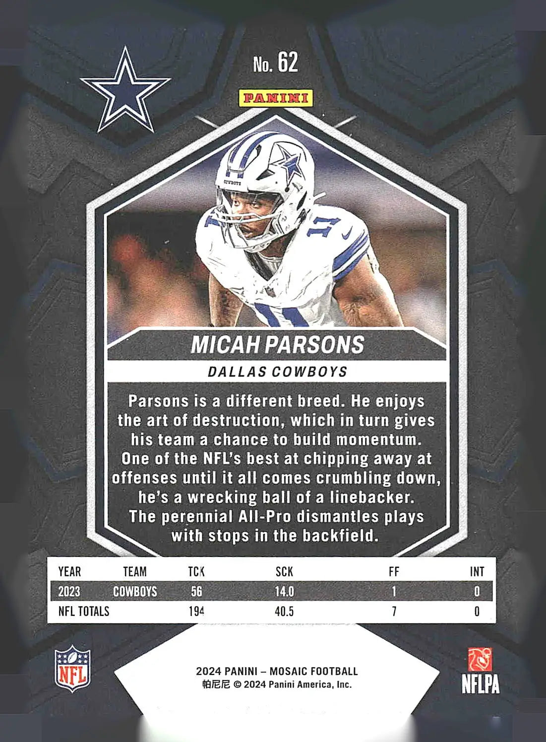 2024 Panini Mosaic #62 Micah Parsons - Football Card Single