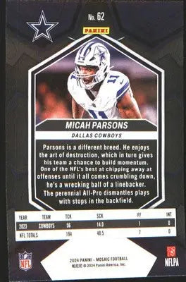 2024 Panini Mosaic #62 Micah Parsons - Football Card Single