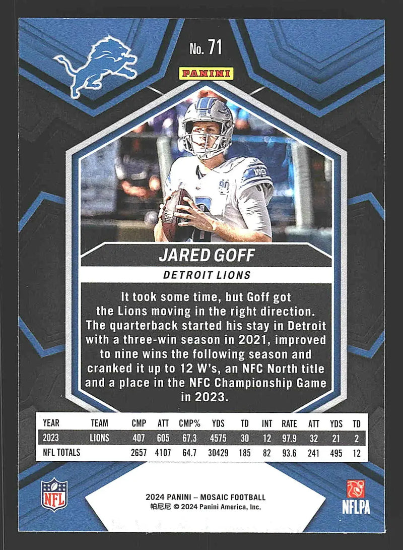2024 Panini Mosaic #71 Jared Goff Detroit Lions - Football Card Single