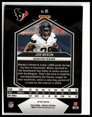 2024 Panini Mosaic #86 Joe Mixon Mosaic Reactive Yellow - Football Card Single