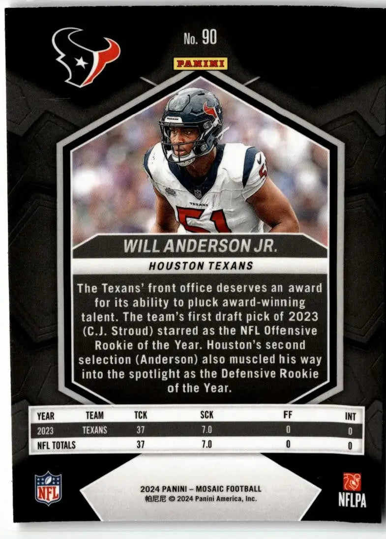 2024 Panini Mosaic #90 Will Anderson Jr. - Football Card Single