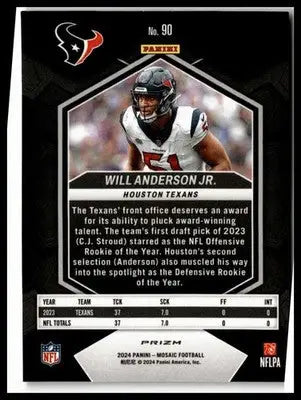 2024 Panini Mosaic #90 Will Anderson Jr. Mosaic Reactive Yellow - Football Card Single