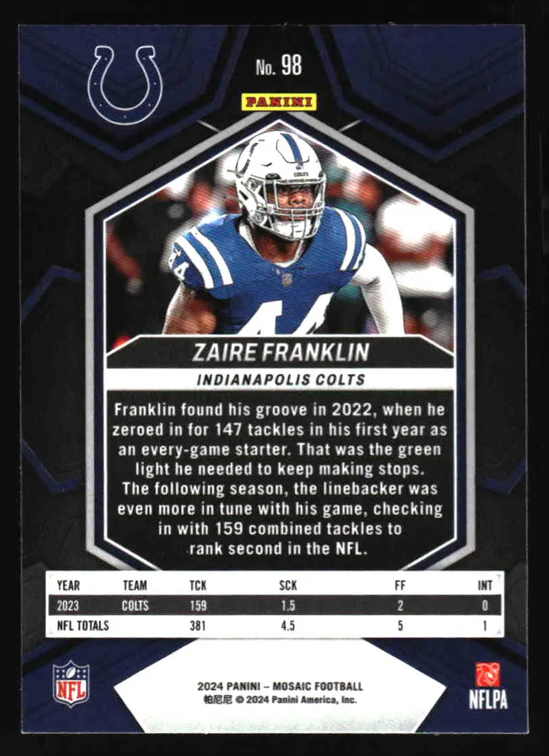 2024 Panini Mosaic #98 Zaire Franklin - Football Card Single