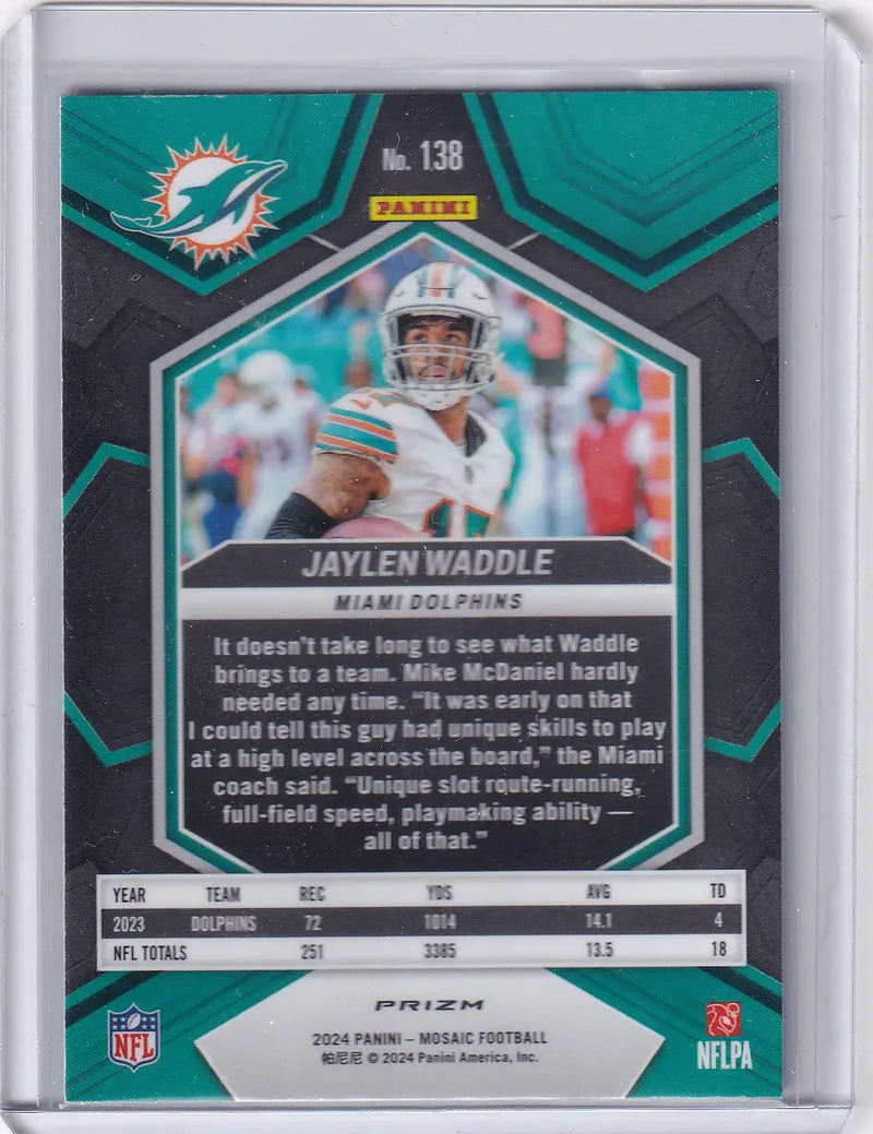 2024 Panini Mosaic Blue Reactive #138 Jaylen Waddle - Miami Dolphins