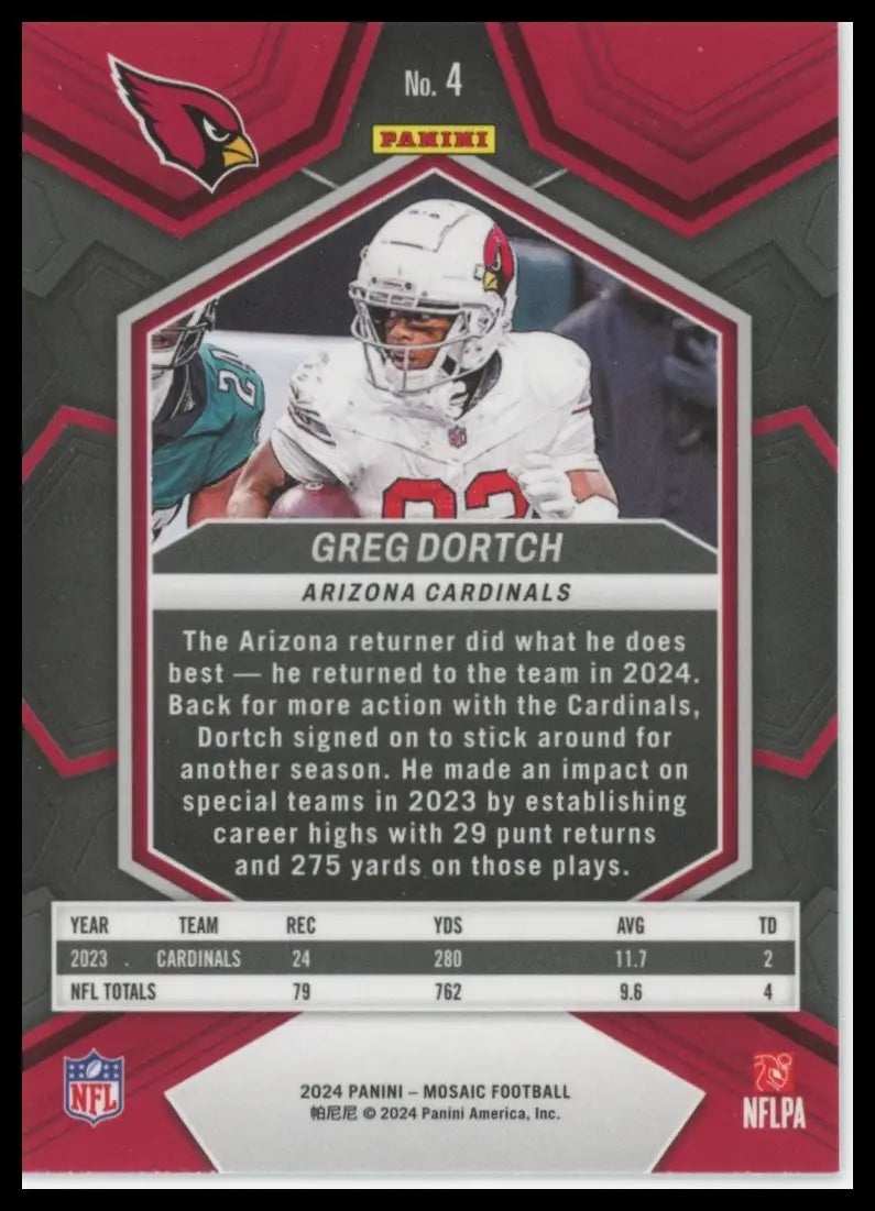 2024 Panini Mosaic Greg Dortch 4 Arizona Cardinals - Football Card Single