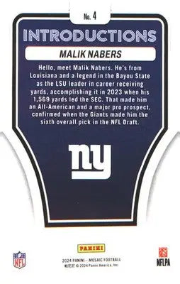 2024 Panini Mosaic Introductions #4 Malik Nabers - Football Card Single