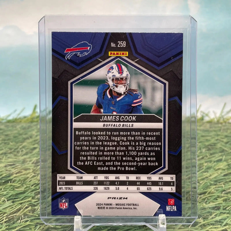 James Cook football card from 2024 Panini Mosaic Green Mosaic Prizm Buffalo Bills