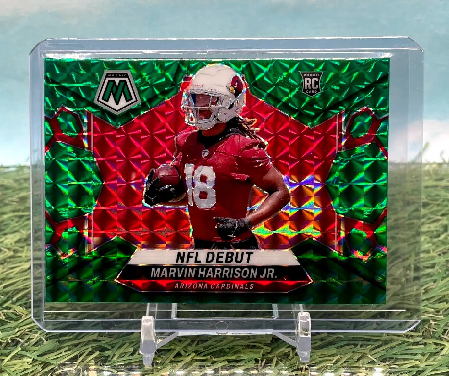 Green Mosaic Prizm NFL rookie card of Marvin Harrison, Arizona Cardinals player #18