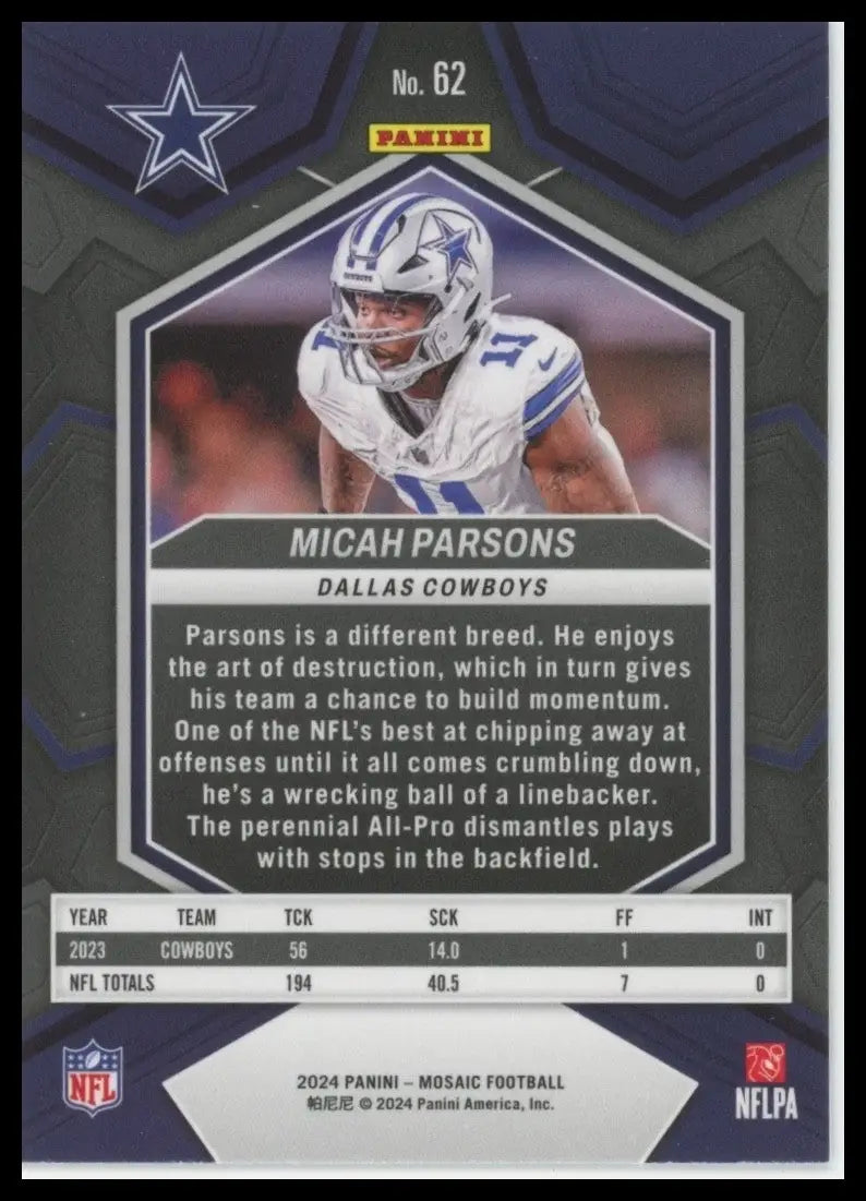 2024 Panini Mosaic - Micah Parsons #62 - Football Card Single