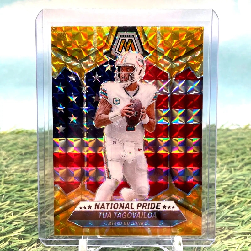 Tua Tagovailoa trading card from 2024 Panini Mosaic National Pride collection