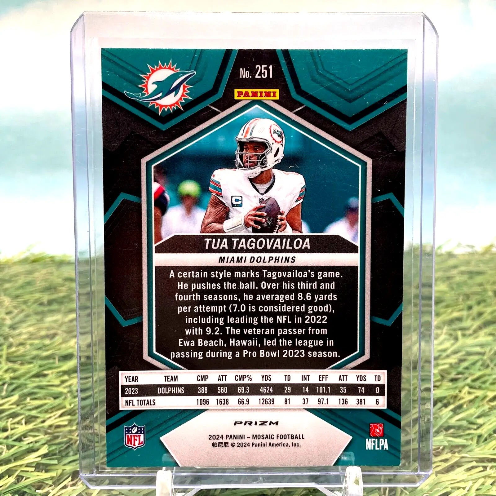 Tua Tagovailoa trading card from 2024 Panini Mosaic National Pride Yellow Prizm