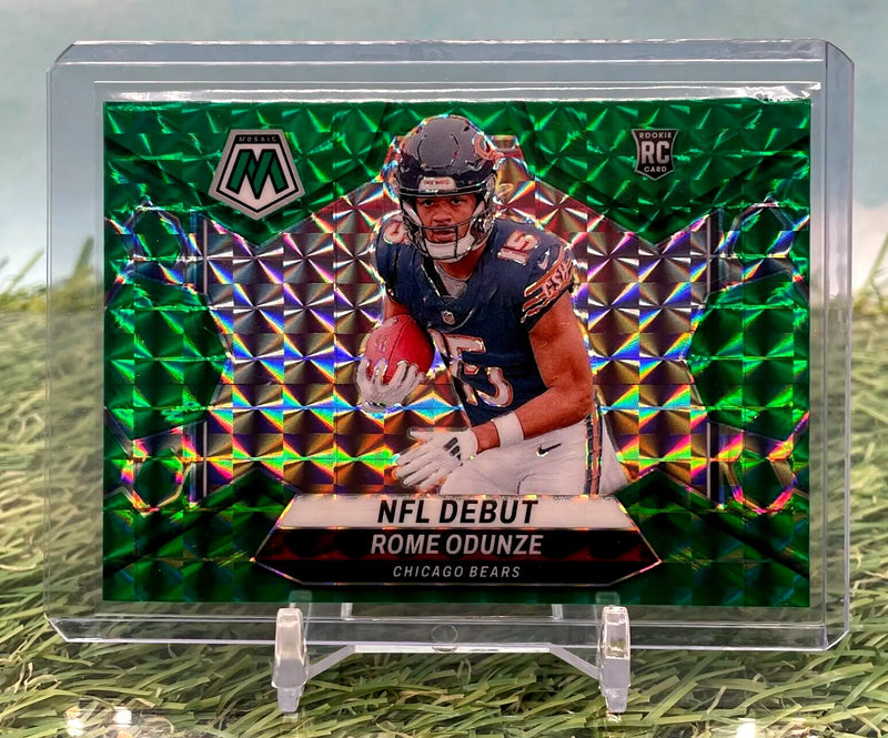 Rome Odunze NFL Debut trading card from 2024 Panini Mosaic Green Mosaic Prizm #281