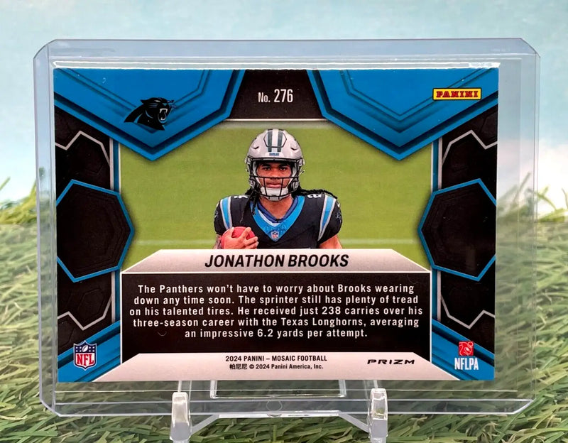 NFL trading card of Jonathon Brooks in Carolina Panthers blue and black, Panini Mosaic NFL