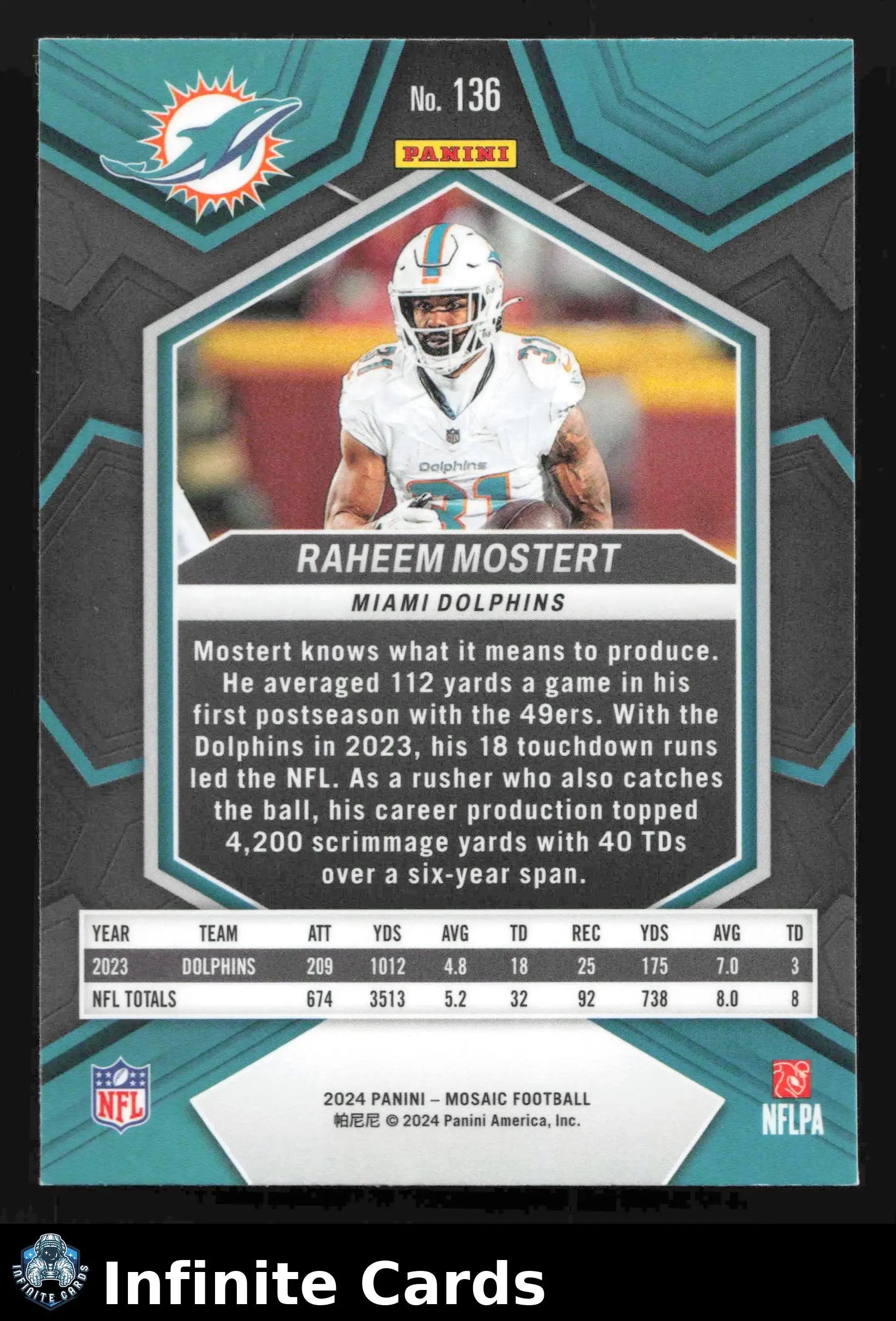 2024 Panini Mosaic RAHEEM MOSTERT #136 Miami Dolphins - Football Card Single