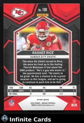 2024 Panini Mosaic RASHEE RICE #108 No-Huddle Prizm Kansas City Chiefs - Football Card Single