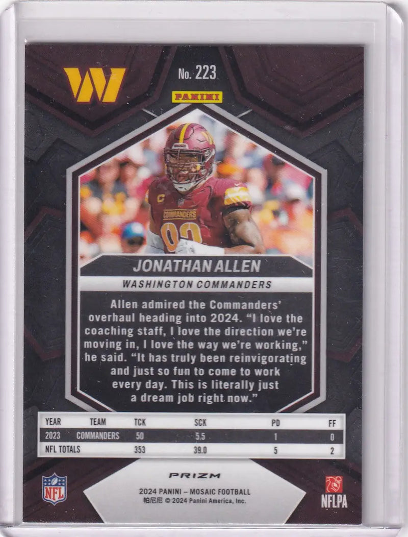 2024 Panini Mosaic Silver Mosaic #223 Jonathan Allen - Commanders - Football Card Single