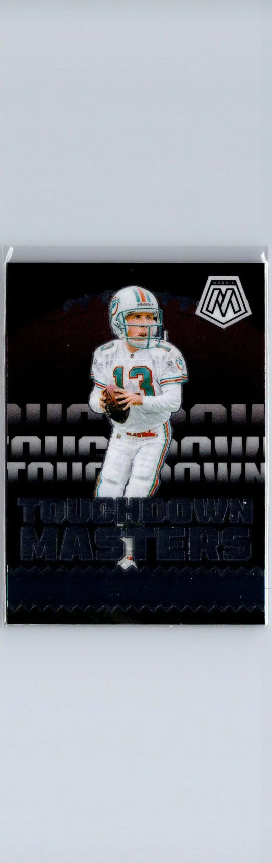 Football trading card featuring Dan Marino in white and teal uniform from Marino Touchdown Masters