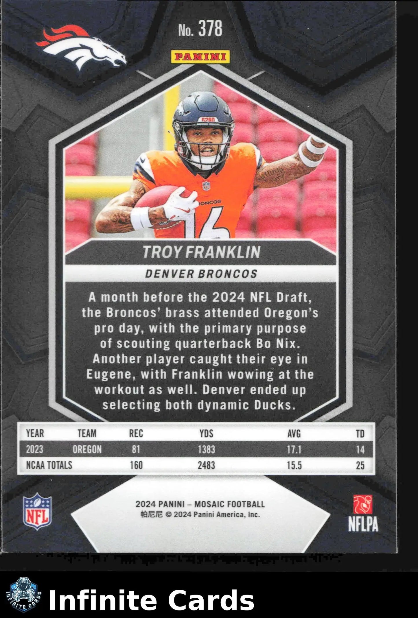 2024 Panini Mosaic TROY FRANKLIN #378 Denver Broncos RC - Football Card Single