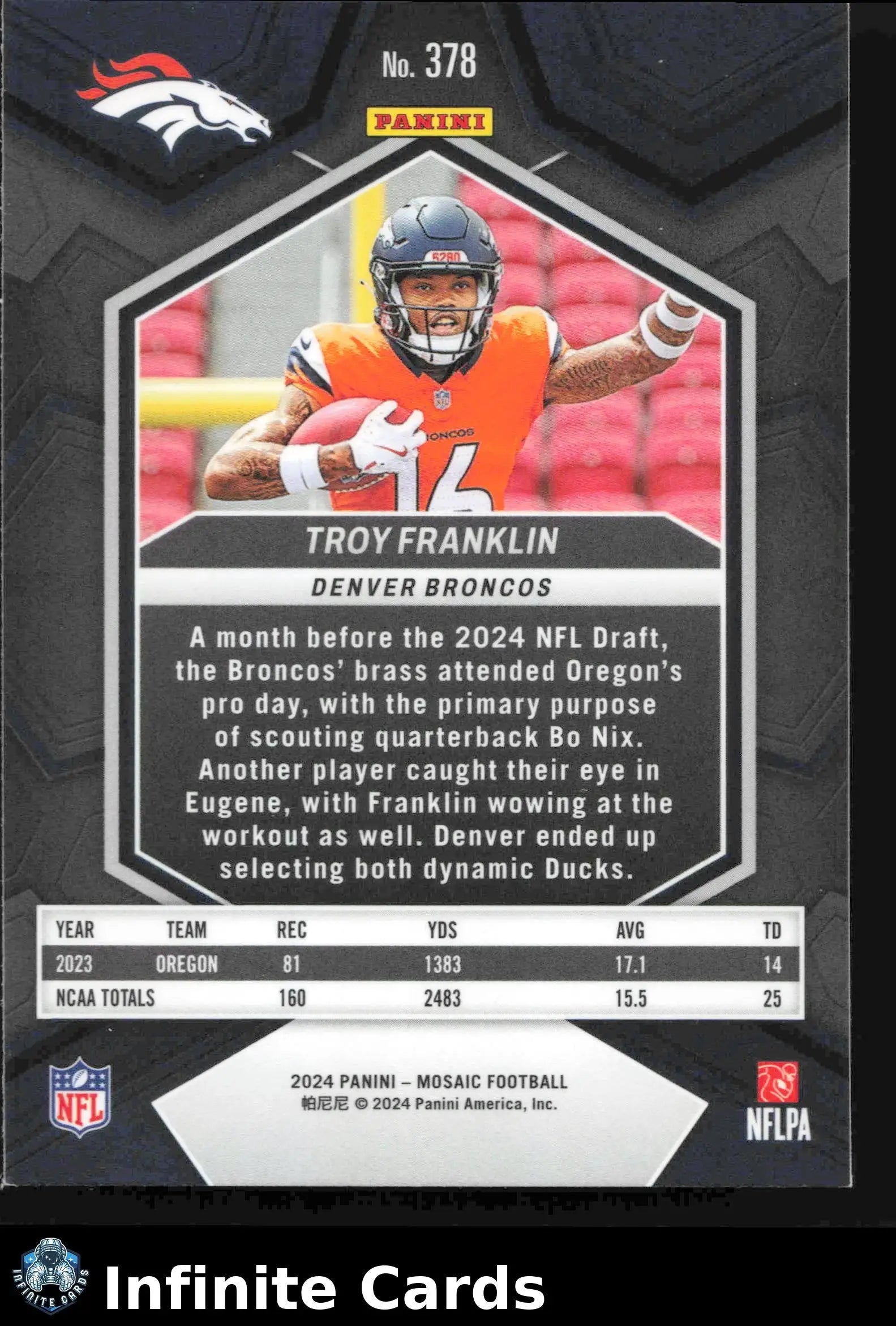 2024 Panini Mosaic TROY FRANKLIN #378 Denver Broncos RC - Football Card Single