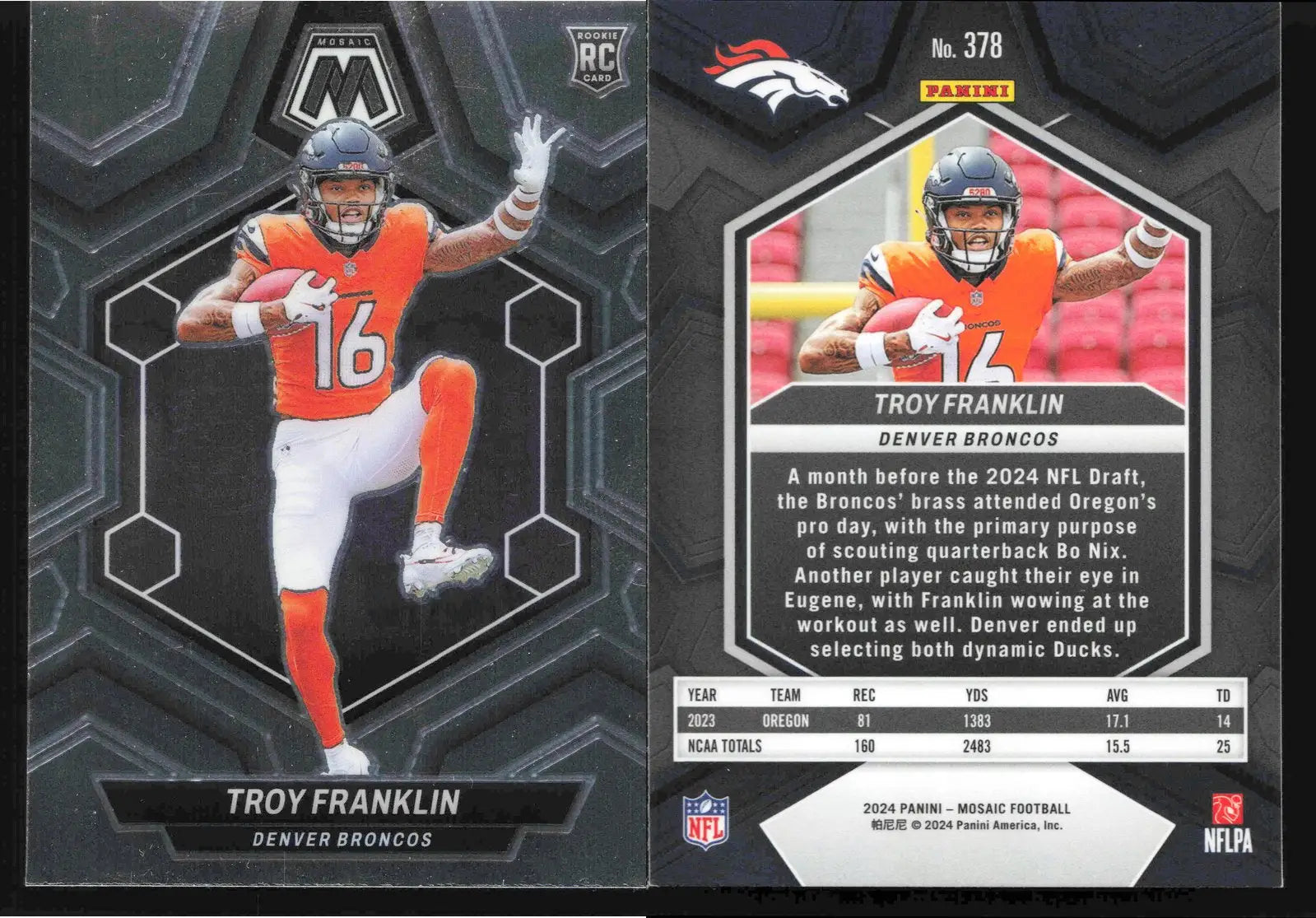 2024 Panini Mosaic TROY FRANKLIN #378 Denver Broncos RC - Football Card Single