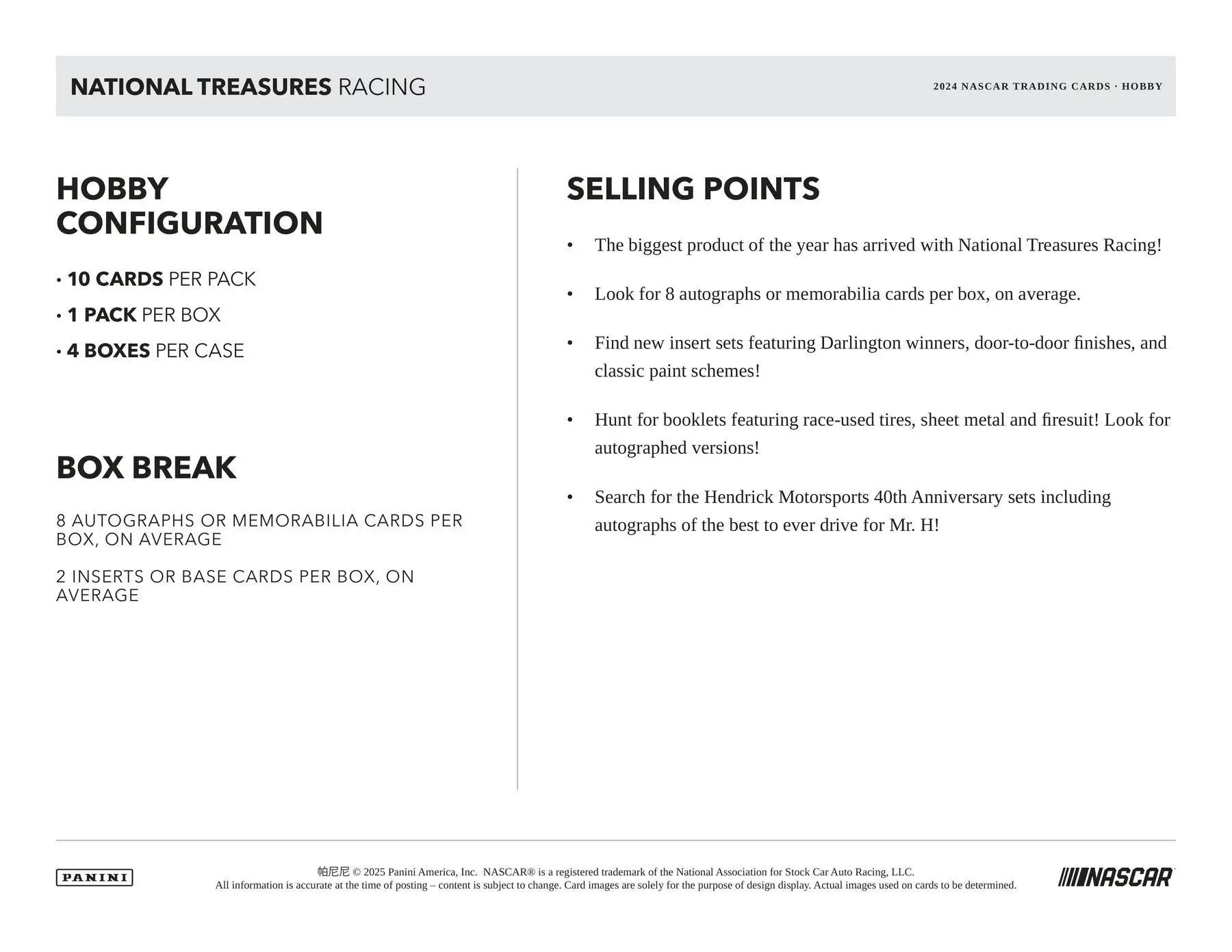 2024 Panini National Treasures Racing Hobby Box - Sports Card Hobby Boxes