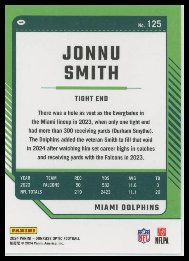 2024 Panini Optic Jonnu Smith #125 Miami Dolphins Football Card NFL Sports - Football Card Single