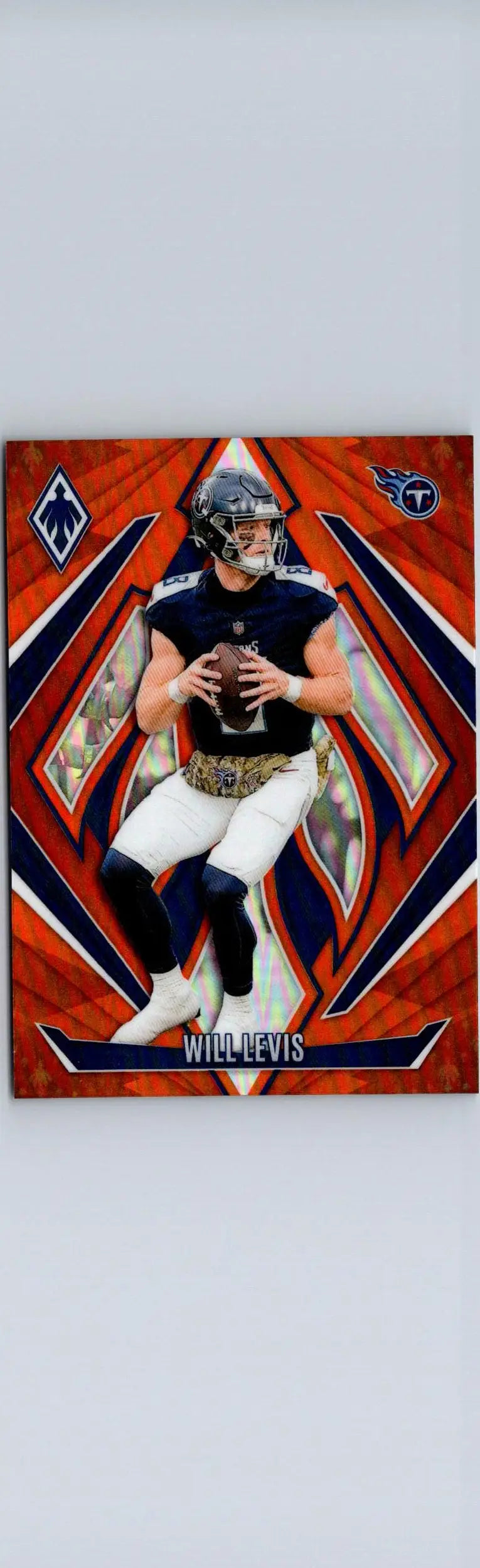 Will Levis football card from Panini Phoenix 2024 Levis Orange product display
