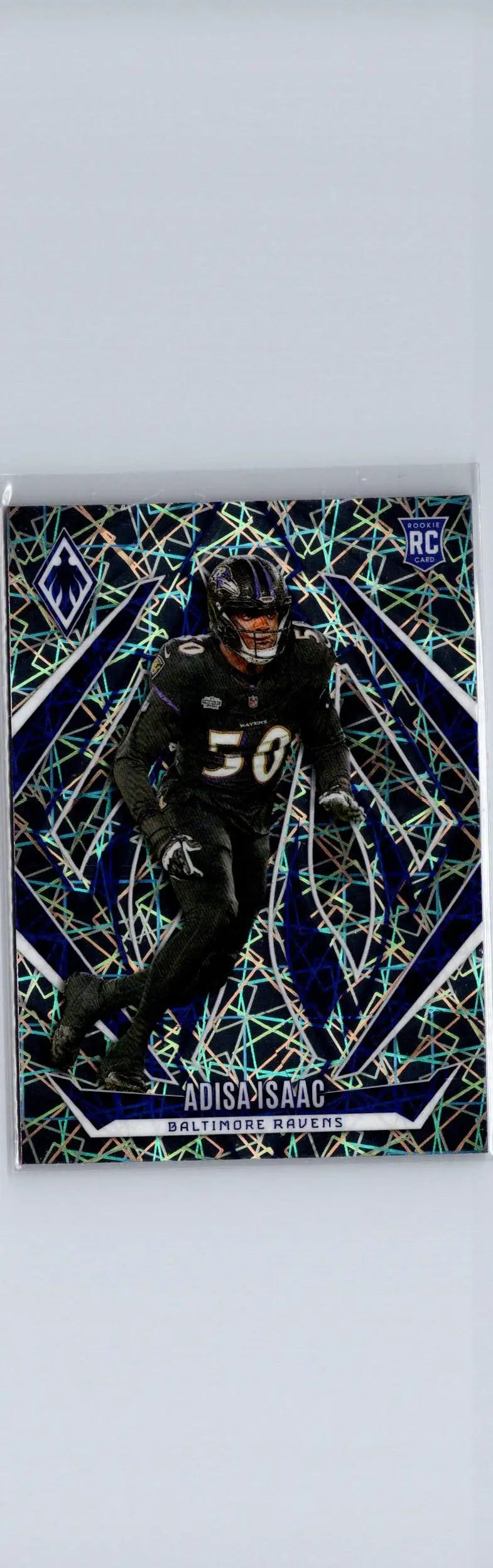 Football trading card featuring Adisa Isaac Lazer from 2024 Panini Phoenix series