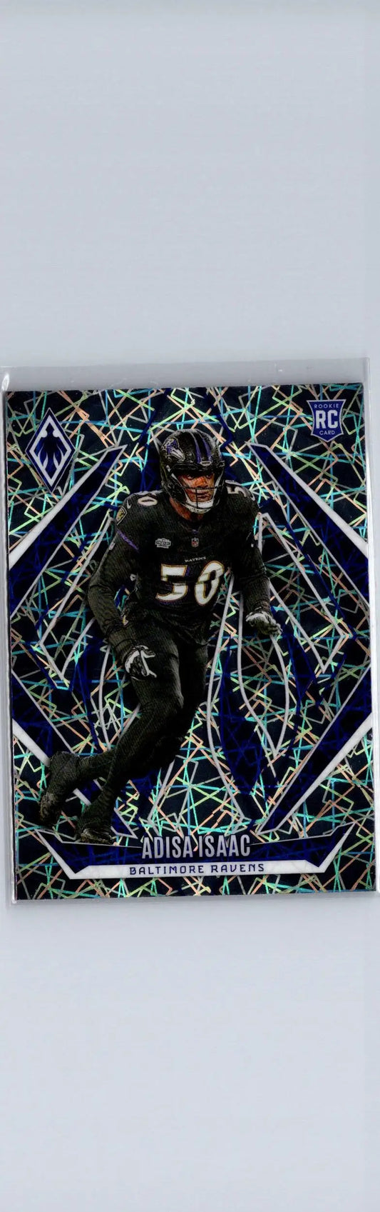Football trading card featuring Adisa Isaac Lazer from 2024 Panini Phoenix series