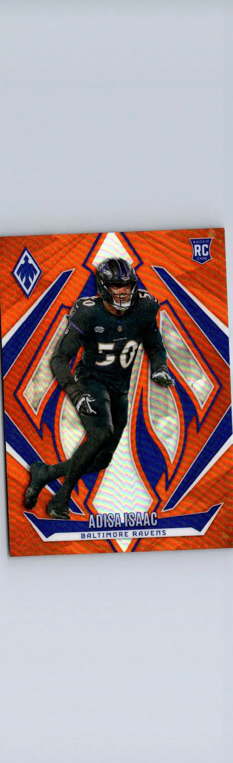 Orange football card of Adisa Isaac from 2024 Panini Phoenix series