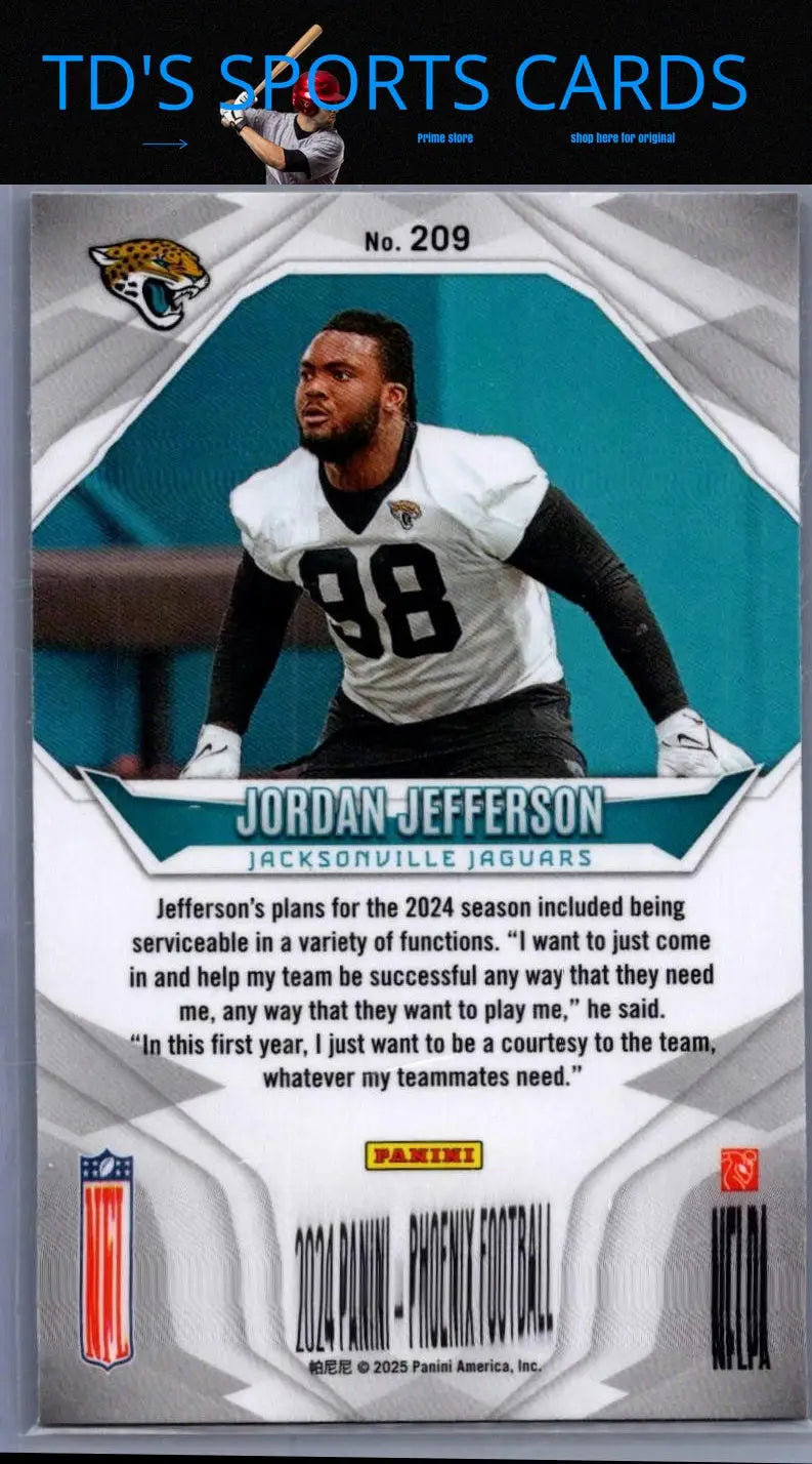 Jordan Jefferson Ice football card from 2024 Panini Phoenix #209 featuring Jordan Jefferson