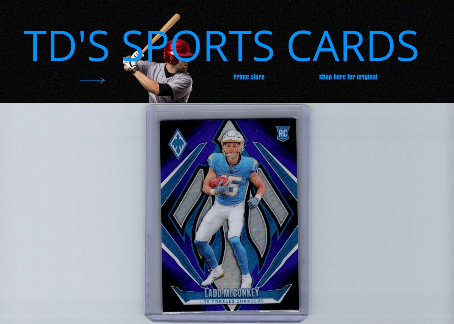 Football trading card of Ladd McConkey in 2024 Panini Phoenix Purple Fade series