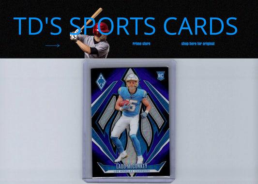 Football trading card of Ladd McConkey in 2024 Panini Phoenix Purple Fade series