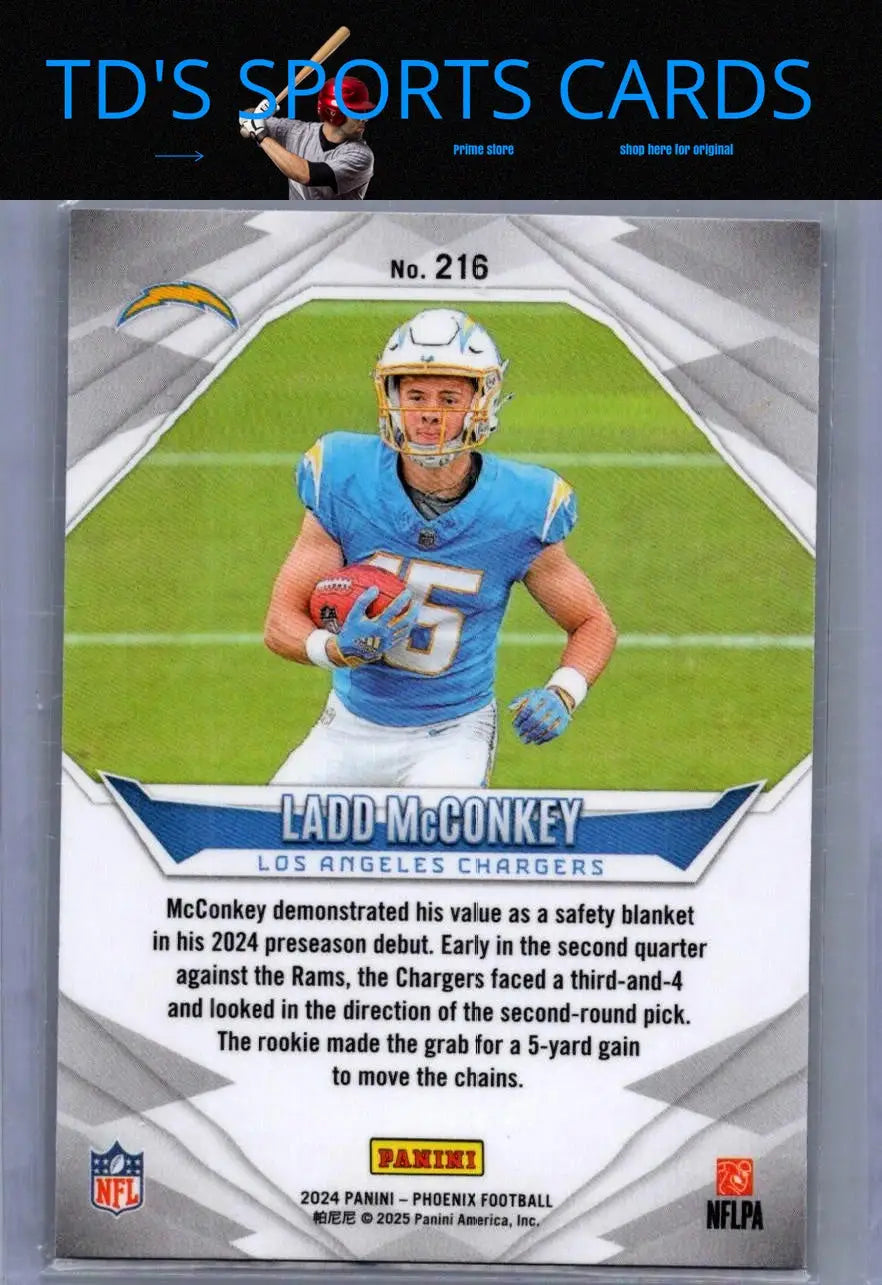 Ladd McConkey football card from 2024 Panini Phoenix featuring purple fade design