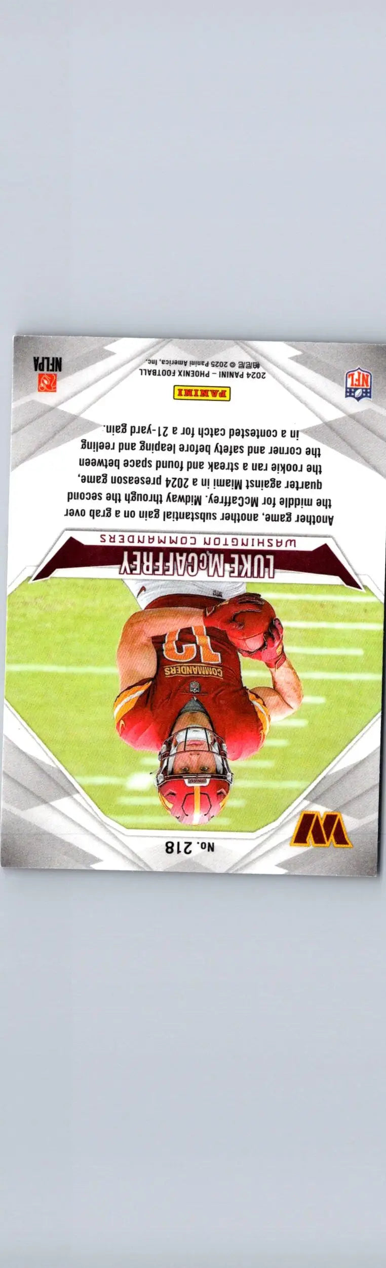 Football trading card of Luke McCaffrey from 2024 Panini Phoenix collection