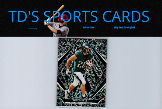 Football trading card featuring 2024 Panini Phoenix Will Shipley Lazer artwork