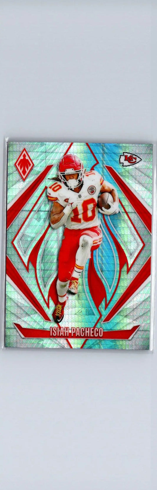 Football trading card of Isiah Pacheco Silver from 2024 Panini Phoenix series