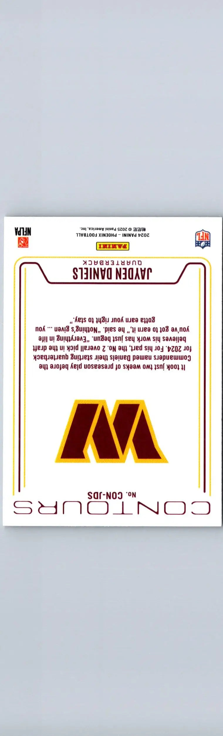 Football trading card of Jayden Daniels from Panini Phoenix 2024 Contours series