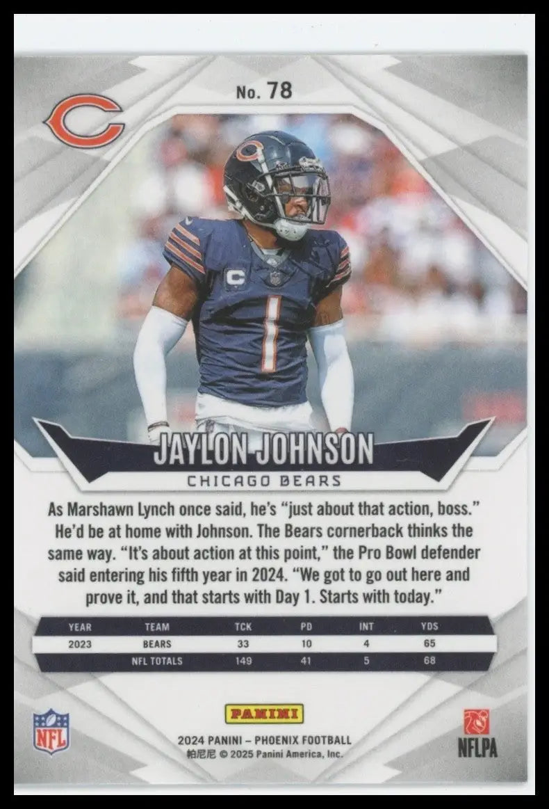 2024 Panini Phoenix Jaylon Johnson #78 Chicago Bears Football Card NFL Sports - Football Card Single