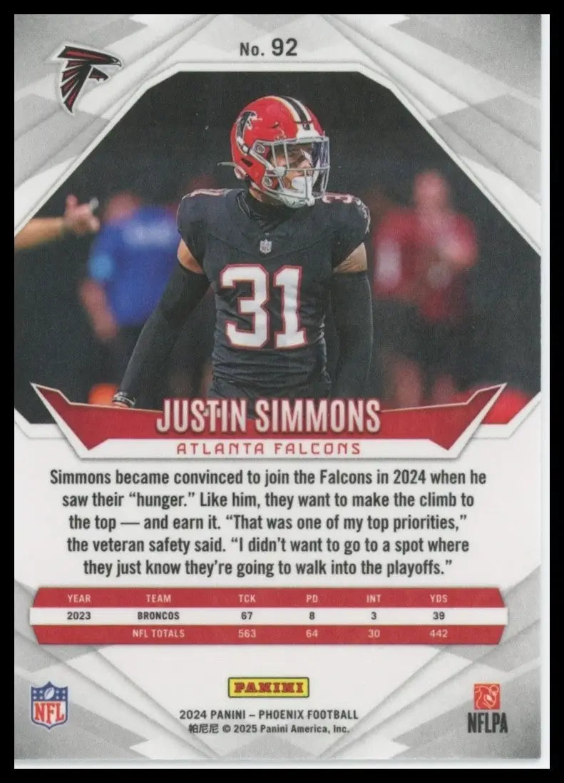 2024 Panini Phoenix - Justin Simmons #92 - Football Card Single