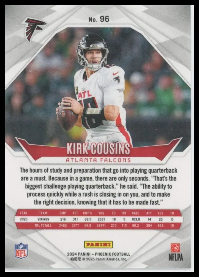 2024 Panini Phoenix Kirk Cousins #96 Atlanta Falcons Football Card NFL Sports - Football Card Single