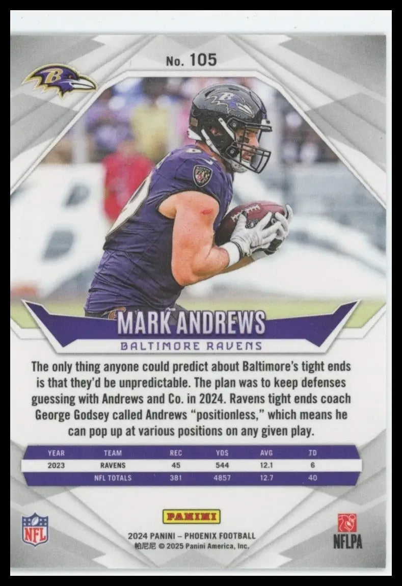 2024 Panini Phoenix Mark Andrews #105 Baltimore Ravens Football Card NFL Sports - Football Card Single