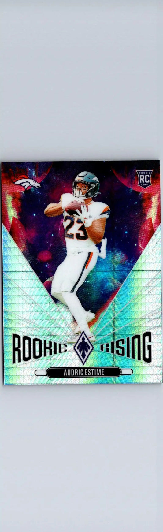 Football rookie card of Audric Estime from 2024 Panini Phoenix Estime Rookie Rising