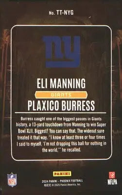 2024 Panini Phoenix Treasured Tandems #TT-NYG Eli Manning / Plaxico Burress - Football Card Single