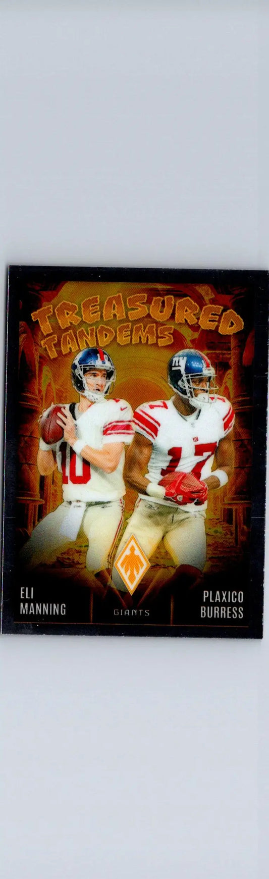 Eli Manning and Plaxico Burress football card from 2024 Panini Phoenix Treasured Tandems