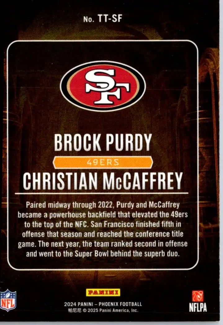 2024 Panini Phoenix #TT-SF Brock Purdy / Christian McCaffrey Treasured Tandems - Football Card Single