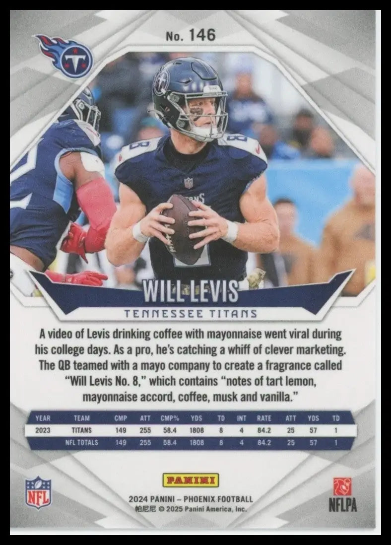 2024 Panini Phoenix Will Levis #146 Tennessee Titans Football Card NFL Sports - Football Card Single
