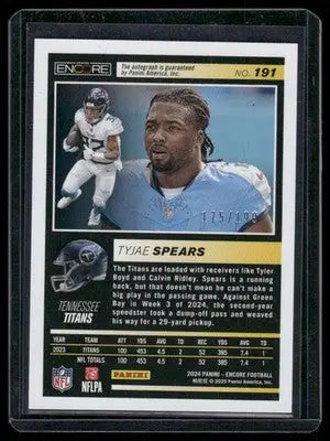 2024 Panini Pinnacle Encore Tyjae Spears #191 175/199 Football - Football Card Single