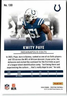 2024 Panini Prestige #130 Kwity Paye - Football Card Single